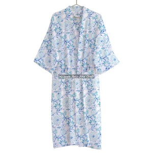 Kimono de algodón Albornoz floral estampado a mano ropa de dormir India Albornoz informal traje de baño envolvente - Product Image 3