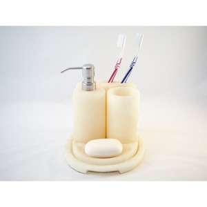 Round Resin Bathroom Set with Soap Dispenser and <b>Toothbrush</b> <b>Holder</b> Minimalist Design Easy To Clean - Product Image 6