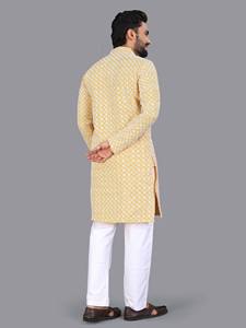 HENIXA CREATION Traje Tradicional Afgano de Piel Sintética con Diseño Chikankari Schifli, Corte Ajustado, Secado Rápido, para Hombre, Invierno y Verano - Product Image 6