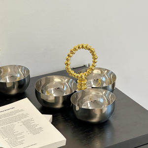 Bol de service double en métal avec poignée perlée dorée de qualité supérieure pour une décoration de table luxueuse - Product Image 1