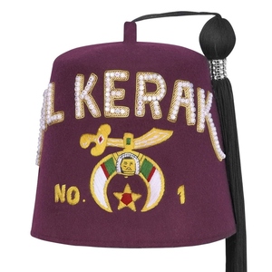 Shriners Burgundy Wool Fez <b>Hat</b> Premium Handmade One Row Rhinestone Letter Decoration - Product Image 1