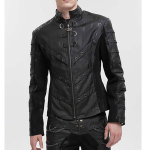 เสื้อแจ็คเก็ตแฟชั่นลำลองสไตล์โกธิคสำหรับผู้ชาย คอตั้ง หนังแท้ พร้อมห่วงรูปตัว D สีเงิน กระเป๋าข้าง รุ่น 2026 - Product Image 3