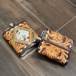 Nouvel arrivage Prêt à expédier Flacon en cuir repoussé à la main de haute qualité en cuir de vachette véritable de luxe Porte-flacon en acier inoxydable - Product Image 5