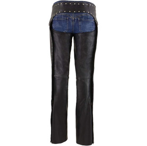 Samroz Sports Chaps de moto classiques en cuir noir pour femme avec design riveté, toutes saisons, fusion sans couture - Product Image 4