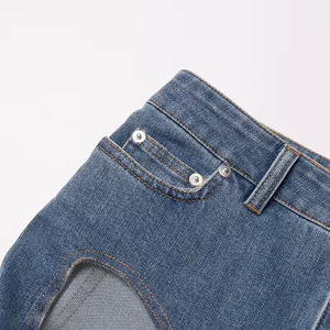 Jeans de Mujer de Dos Tonos en Contraste, Corte Acampanado, Algodón Denim, Cintura Alta, Paneles con Recortes, Estilo Retro - Product Image 3