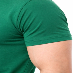 Camiseta Verde Lisa para Hombre, Manga Corta, Algodón, Corte Ajustado Informal, Cuello Redondo, Color Sólido, Alta Calidad, Estándar de Exportación, Aspecto Premium - Product Image 5