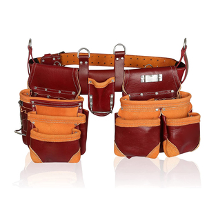 Leather <b>Tool</b> <b>Belt</b> <b>Pouch</b> With Multiple Pockets And Hook For <b>Tools</b> Storage Orange And Burgundy Color - Product Image 3