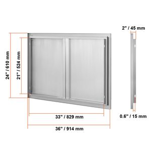 Doppia Porta da Esterno in Acciaio Inossidabile per Cucina, 36W x 24H Pollici, per Accesso BBQ, Montaggio a Filo Muro, Verticale, Incasso, con Vano Portaoggetti - Product Image 6