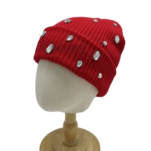 Lady Distressed Knit <b>Winter</b> Earflap Hat with 3D Embroidery Rhinestone Beaded Rabbit Hair Blended Beanie for Women Travel - Product Image 1