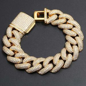 Gold Plated Iced Cuban Link <b>Bracelet</b> Moissanite Inlay Hip Hop Bangles Jewelry Unisex Party Gift - Product Image 3