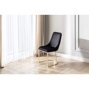 Emrald Chaises de salle à manger 2 pièces en bois de style moderne avec pieds dorés et finition noire - Product Image 4