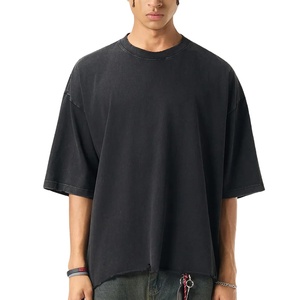 เสื้อยืดคอกลมแขนสั้นทรงบ็อกซี่ผ้าฝ้ายแท้หนานุ่มสไตล์วินเทจฟอกสีทำมือ ดีไซน์เรียบง่ายสำหรับผู้ชาย - Product Image 1