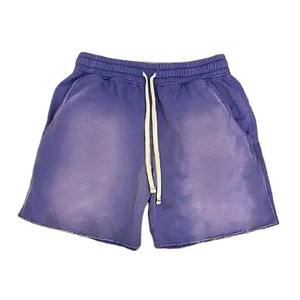 Shorts en maille pour homme, 100% polyester, en molleton uni, effet délavé soleil et délavé à la pierre, avec impression en relief et sérigraphie personnalisée, style vintage 3D - Product Image 4