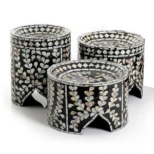 Splendide support à gâteau en nacre, ensemble de boîtes hexagonales peu profondes en coquillages floraux anthracite pour réceptions haut de gamme - Product Image 4