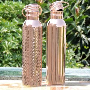 Food Grade Pure Copper Water Bottle Set 600 Ml <b>Plain</b> and Textured Hammered Finish for Ayurveda Health Benefits - Product Image 5