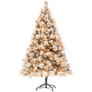 Albero di Natale Artificiale Pre-Illuminato con Luci Trasparenti, Effetto Neve, Base in Metallo, Albero Pieghevole con Luci Natalizie - Product Image 1
