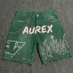 Custom Cropped Streetwear <b>Men's</b> T Shirt Shorts Set <b>Studded</b> Acid Wash 100% Cotton Screen Print Summer Outfit - Product Image 4
