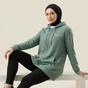 Sudadera Deportiva Larga con Cremallera para Mujer Musulmana, Holgada, Modesta, Transpirable, para Deportes Islámicos, Running y Entrenamiento - Product Image 1
