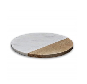 Tabla de cortar redonda de mármol con mango de madera incrustada, paquete individual, tabla de cortar carne y ensaladas hecha a mano, en oferta. - Product Image 2