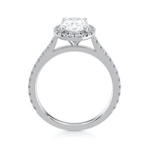 Anillo de Compromiso con Halo de Diamantes Cultivados en Laboratorio, Corte Ovalado, 2.15 CTW, Banda Pavé, Bañado en Rodio, Certificado IGI, Anillo de Boda de Oro de Lujo, Elegante - Product Image 2