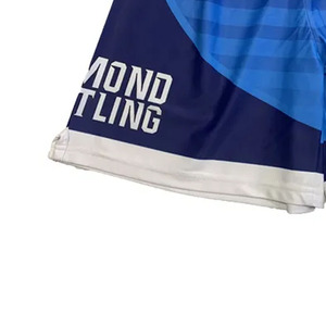 Shorts de Muay Thai personnalisés à séchage rapide pour l'entraînement en arts martiaux, design rayé bleu, polyester respirant - Product Image 5