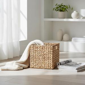 Panier carré en jacinthe d'eau pliable, fait main, panier de rangement, vente en gros, écologique, fabriqué au Vietnam - Product Image 1