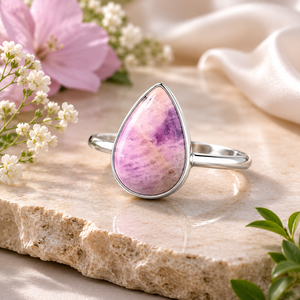 Natural Pink Kunzite <b>Ring</b> 925 Sterling Silver Pear Cabochon Gemstone <b>Ring</b> Handmade Fine Jewelry Gift for Women - Product Image 1