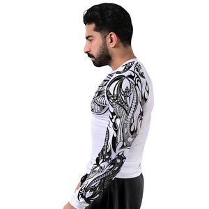 Custom <b>Mens</b> <b>White</b> Black Graphic <b>Long</b> <b>Sleeve</b> Compression Shirt Crewneck Fitted Gym Training Rash Guard Athletic Sports Base Layer - Product Image 3