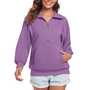Sweat-shirt polaire chaud d'hiver pour femme, pull à quart de zip, grande taille, manches longues - Product Image 4