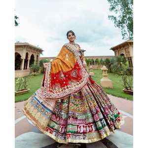 DESIGNER BUTTER SILK IMPRESSION NUMÉRIQUE AVEC MIROIR WORKLEHENGA CHOLI AVEC DUPATTA MULTI - Product Image 1