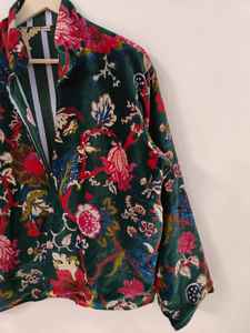 Blouson bomber court pour femme, imprimé floral bohème, en velours, réversible, broderie écologique, 100% coton, hiver - Product Image 3
