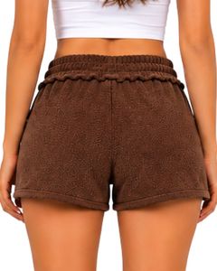 Brown <b>Women</b> Drawstring Casual <b>Shorts</b> Soft Cotton Terry Summer Beach Lounge <b>Shorts</b> <b>Elastic</b> <b>Waist</b> Pocket Comfortable Fashion - Product Image 2
