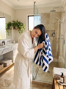 Serviette de bain rectangulaire grande taille 36x72 pouces, rayée bleue et blanche, 100% coton, 450 GSM, écologique, séchage rapide, absorbante, pour la plage - Product Image 3