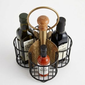 Handmade Iron Wire <b>Basket</b> 16 cm Black Antique Brass Three Compartments Home Decor Hotel Dukaan Three Bottle <b>Table</b> Caddy Garage - Product Image 2