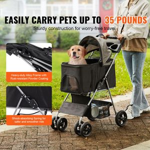 Passeggino per Animali Domestici a 4 Ruote con Freni Girevoli, Capacità di Carico 35 libbre, Trasportino Staccabile per Cuccioli, Vano Portaoggetti per Cani - Product Image 2