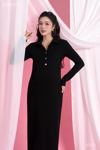 B2 MUM V1522 Suéter Negro de Manga Larga con Cuello en V, Tejido Suave y Grueso, Estilo Ajustado, Abertura Profunda en la Espalda, Transpirable y Ecológico - Product Image 6