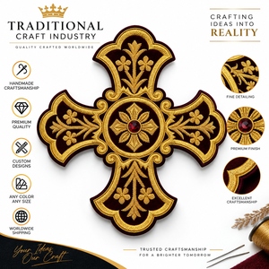 2026 Trending Custom Handmade Gold Bullion Embroidery <b>Patch</b> Premium <b>Cross</b> Design Hand Embroidered Badge for Fashion Apparel - Product Image 2