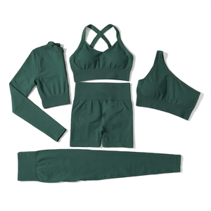 custom Seamless Solid Breathable Eco-Friendly Elastic Waist 5-Piece Women's Yoga Active wear Gym Fitness Workout Sets - Product Image 6