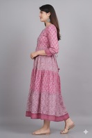 Kurti Anarkali pour femme en coton écologique, imprimé à pois et motifs floraux, longueur ras du sol, manches 3/4, style décontracté traditionnel