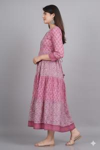 Kurti Anarkali en coton tissé à imprimé floral pour femmes, longueur au sol, manches 3/4, vêtements décontractés, vêtements traditionnels pour occasions spéciales - Product Image 3