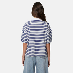 Polo de Manga Corta a Rayas para Mujer, Tejido, Casual, con Patrón Azul y Blanco - Product Image 2