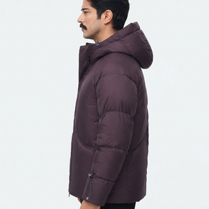 Veste matelassée en duvet bordeaux pour homme, coupe-vent, à capuche, pour l'hiver, vente en gros, fabricant OEM - Product Image 5