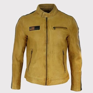 Men's <b>Retro</b> Racing <b>Leather</b> Biker <b>Jacket</b>-Eco-Friendly Windproof Streetwear - Product Image 1