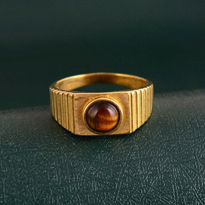 Anillo de Ojo de Tigre, Chapado en Oro, Estilo Vintage, Piedra Ovalada, Anillo de Diseño Bohemio, Joyería Hecha a Mano para Hombres y Mujeres - Product Image 1