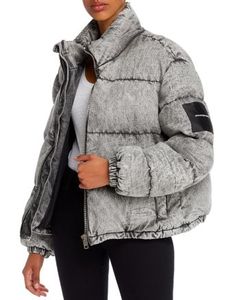Unisex Gray Puffer <b>Jacket</b> Hooded Zipper Closure Windproof Breathable Polyester Wadding Winter Casual Loose Fit Streetwear <b>Patch</b> - Product Image 3