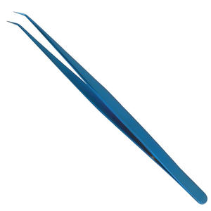 Pince à cils en titane bleu, revêtement coloré, pointe incurvée et pointue, en acier métallique, pour pédicure et soins des cils, pour femmes et hommes - Product Image 1