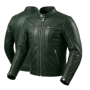Premium Men's Leather <b>Jacket</b> Long Thin Canvas Design Waterproof & Breathable Motorbike Biker Gear - Product Image 5