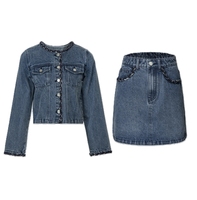 Ensemble en jean pour femme de haute qualité, respirant, décontracté, pour l'été et le printemps, avec haut boutonné et jupe en jean