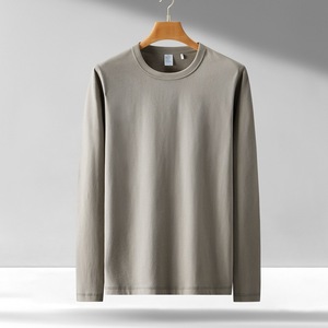 T-shirt à manches longues pour homme, col rond, couleur unie, tricot en coton, coupe décontractée, respirant, design uni - Product Image 2
