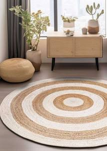 Tapis et carpettes ronds en jute tressés, fabriqués à la machine, taille personnalisée, réversibles, durables, écologiques, antibactériens, motif floral - Product Image 4